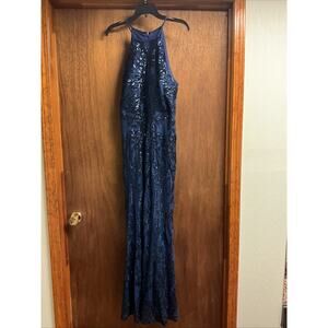 NW Nightway Dark Blue Beaded Gown - Size 10 Only Worn Once